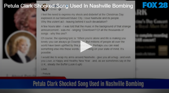 screen shot of petula Clark's titter post on Nashville bombing