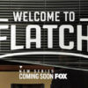 welcome to flatch graphic logo with white letters against a set of mini blinds