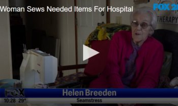 Woman Sews Needed Items for Hospital