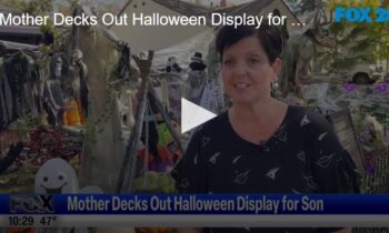 Mother Decks Out Halloween Display for Son