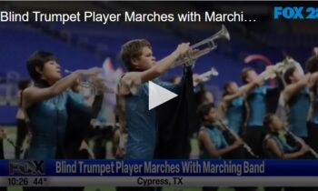 Blind Trumpet Player Marches with Marching Band