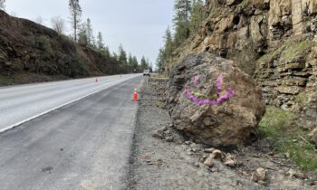 U.S.-195 boulder near Spokane destroyed by WSDOT