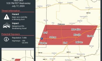 Dust storm warning issued for I-90 and US-395 near Ritzville