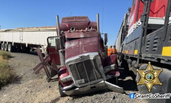 Semitruck collides with train in Grant County