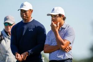 Tiger Woods and son Charlie share halfway lead in family event